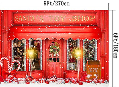 Red Christmas Photo Backdrop Santa's Toy Shop Candy Cane in Snow World Xmas Family Holiday Party Banner Photography Background Supplies Decor Studio Prop PGT673B 9x6ft - size: 9'X6'