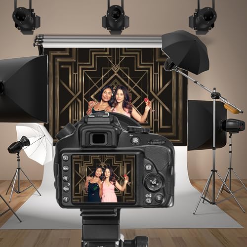 8x6.5ft Theme Backdrops for Photography Black and Golden Retro Texture Background Luxury Party Crazy Carnival Happy Birthday Party Portrait Booth Photo Studio Video Shooting Prop - size: 8x6.5ft