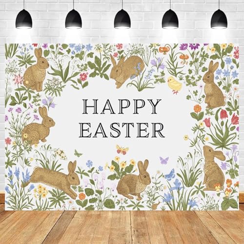 5x3ft Happy Easter Backdrop Spring Bunny Floral Background Rabbit Butterfly Chick Party Decoration Kids Baby Shower Holiday Celebration Spring Themed Backdrop - color: color 11, size: 5x3ft