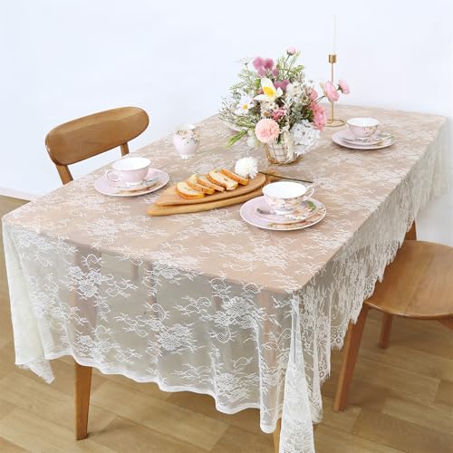 B-COOL Lace Tablecloth 5 Pack Ivory Wedding Table Cloth 60 x 120 Inch Rustic Table Overlay Sheer Tablecloths for Vintage Party Floral Bridal Shower Decorations - color: Ivory, size: 60" x 120" (5 Pieces Rectangle)