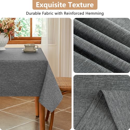Seenus Faux Linen Fabric 52 x 52 Inch Square Grey Tablecloth Textured Water Resistant & Washable Card Table Cloth Anti-Scratch for Dining Kitchen Patio - color: Dark Grey, size: 52" x 52" (Square)