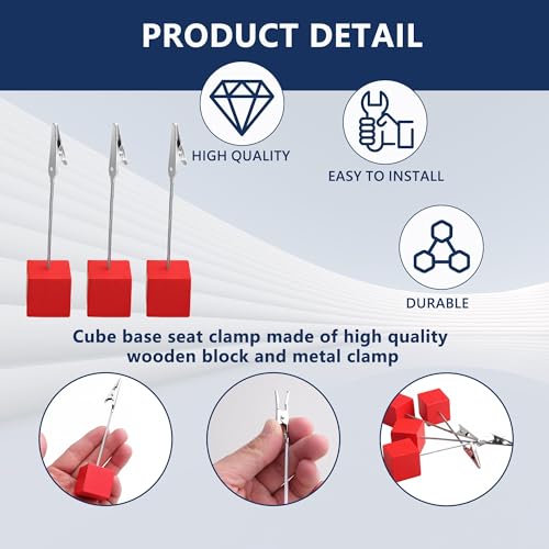 24PCS Wooden Cube Memo Holders with Alligator Clips Table Number Stands, Base Memo Clip Holder Photo and Card Display Clips for Wedding, Event, Office Desk Use (Red) - color: Red