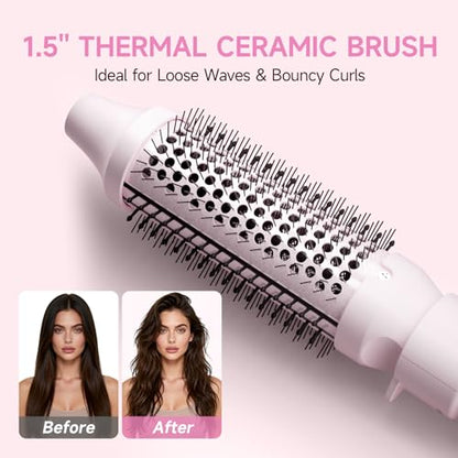 TSUYAGLA 5 in 1 Curling Iron Set with Airflow Cooling for Long-Lasting Curls, Ionic Ceramic Hair Curler with 3/8", 1", 1.5" Barrels, Crimper & Thermal Brush, Dual Voltage, 250–410℉