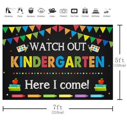 Kindergarten Graduation Back to School Backdrop 7x5ft Watch Out Here I Come First Day of School Preschool Kids Classroom Party Decoration Supplies Banner Photo Booth Studio Prop - size: 7x5
