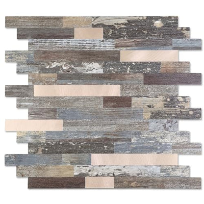 Yipscazo 10 Sheets Peel and Stick Stone Metal Tile Backsplash, Stick on Tiles for Backsplash Kitchen, Bathroom, Laundry Room, Camper, Fireplace (12'' X 12'', Mix Rustic with Gold) - color: Mix Rustic With Gold