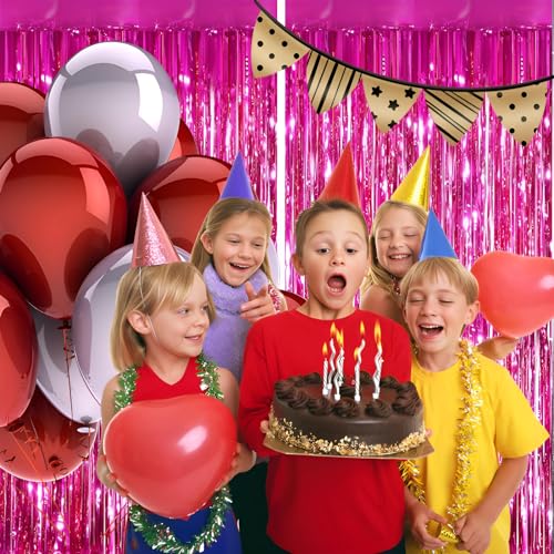 Valentines Day 2 Pack 3.3 * 8.3 ft Foil Curtain Metallic Tinsel Fringe Curtains Photo Booth Props Backdrop for Birthday Wedding Engagement Baby Shower Christmas Holiday Celebration Partyl,Hot Pink - color: Hot Pink, size: 2 Pack