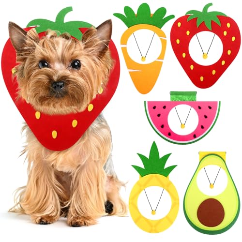 Huhumy 5 Pcs Felt Pet Costume Headband Adjustable Pet Fruit Shaped Hat Headgear Costume Decoration Headgear Dog Photo Booth Props with Elastic Cord for Dog Cat Puppy Theme Party Holiday Decor(Small)