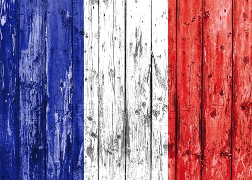 BELECO 10x8ft Fabric France Flag Backdrop Grunge Blue White Red Stripes Wooden Plank Texture Background French Theme Party Decorations Banner Photography Props - size: 10x8ft