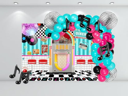 LYWYGG 7X5FT Retro Diner Party Backdrop 50s Retro Rock and Roll Diner Photography Background Sock Hop Party Backdrops cp-640
