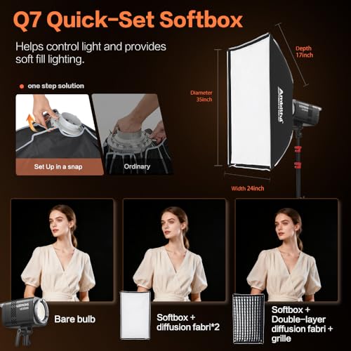 GODOX Light Kit, LE200Bi Continuous Output Lighting, Godox Lighting Kit with Quick Release Softbox, 280cm/ 9.18 FT Stand, 2800K-6500K, CRI 98+, Bluetooth/DMX Control for Studio, Filmmaking - size: Black-2Pcs Kit