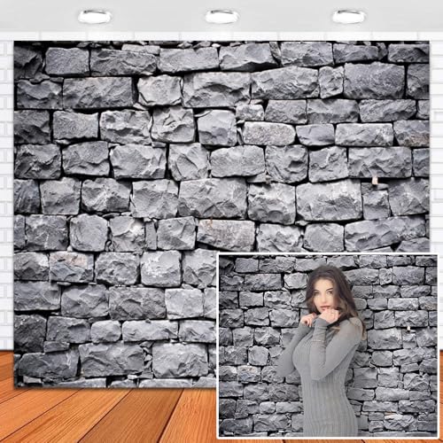 Leowefowa Grey Brick Wall Backdrops 20x10ft Vinyl Vintage Irregular Stone Texture Uneven Cracked Rock Photo Photography Background Newborn Graduation Party Decorations Photo Studio Banner Booth Props - size: 20x10ft