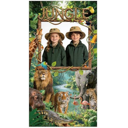 Jungle Animals Backdrop Jungle Party Decorations Safari Photo Backdrop Rain Forest Adventure Scenic Photography Background Banner for Large Wild Animals Party Supplies Wild Rainforest Photo Booth Prop - style: Jungle Animals