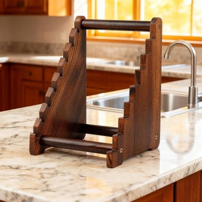 Jarsinjoy Wood Knife Display Stand, Universal Pocket Knife Holder & Fixed Blade Showcase, Solid Wood Knife Rack for Collectors, Holds Up to 8 Knives, Office & Home Decor (No Knives)