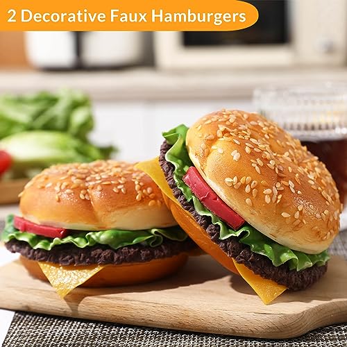 Joeabor Artificial Hamburger Round 2 Pack Realistic Fake Food for Display Faux Burger for Decoration Fake Food Props - color: 2 Round Hamburgers