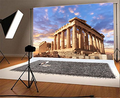 AOFOTO 12x8ft Greece Parthenon Temple Backdrop Famous Greek Athens Acropolis Remains Photography Background Ancient Column Stone Pillar Historical Building Culture Travel Trip Photo Studio Props Vinyl - size: 12x8ft