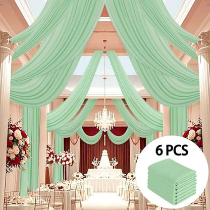 DUOBAO Chiffon Ceiling Drapes 20ft Sage Green Wedding Backdrops Sheer Backdrop Curtains for Reception Wedding Ceremony Sheer Arch Drapes Fabric Event Party Supplies 6 Panels 5×20feet - color: Sage Green, size: 60"W x 240"L (Pack of 6)