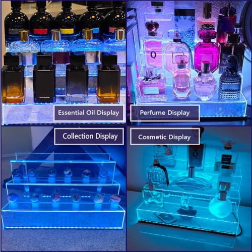 YMVV 15.7 IN Clear Acrylic Display Riser Shelf with LED light,3 Tier Display Step Shelves Holder, Perfume Cologne Organizer Holder,Pops Toys Figures, Clear Cupcake Riser, Dessert Shelf ,2 Pack - color: LED+Clear+15.7IN+3 Tier+2 Pack