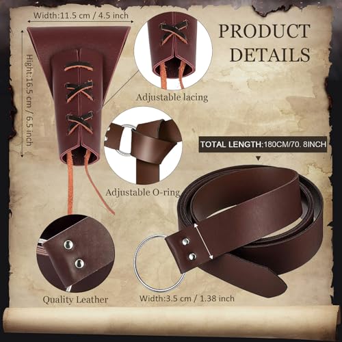 4PCS Medieval Leather Sword Frog Dagger Holder Belt Rapier Scabbard Viking Knight Renaissance Belt Pouch Halloween Costume - color: Brown