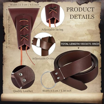 4PCS Medieval Leather Sword Frog Dagger Holder Belt Rapier Scabbard Viking Knight Renaissance Belt Pouch Halloween Costume - color: Brown