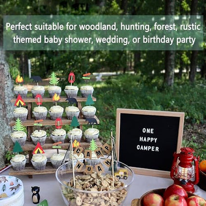 2Pcs Wooden Cupcake Stand - 4 Tier Cupcake Display Stand, Rustic Tiered Display Stand, Tool Free Installation Cupcake Stand for Birthday Party Decoration Supplies