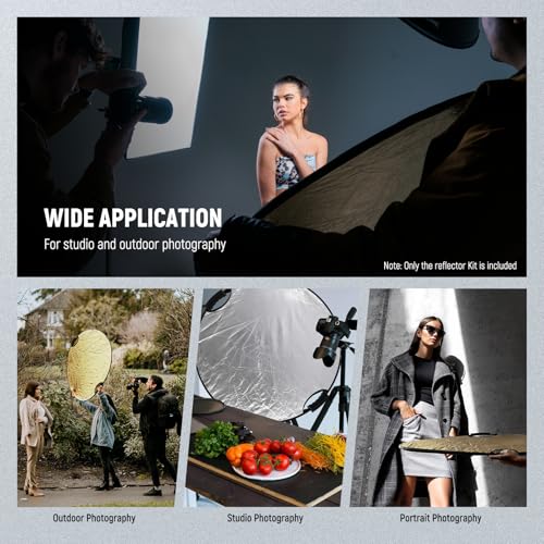 NEEWER 51"/130cm Light Reflector with Handle Grip & 3/8" Thread, 5 in 1 Foldable Disc Light Diffuser Translucent/Silver/Gold/White/Black for Photography Lighting, Outdoor Lighting, RF-130II - style: 130cm