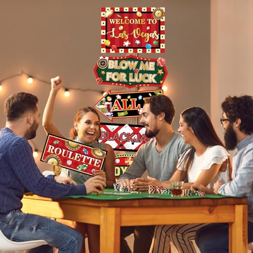 20 Pieces Casino Party Decorations Vegas Themed Party Directional Signs Casino Signs Welcome to Las Vegas Party Decorations Casino Night Poker Chip Dice Birthday Party Supplies - style: Casino