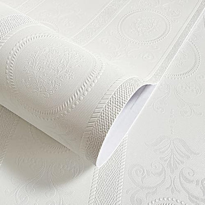 JiffDiff Wallpaper Peel and Stick Textured,3D Embossed Wall Paper Stick on Wallpaper Modern Waterproof Self Adhesive Contact Paper(17.3" x 800") - color: White, size: 17.3" x 800"