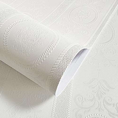JiffDiff Wallpaper Peel and Stick Textured,3D Embossed Wall Paper Stick on Wallpaper Modern Waterproof Self Adhesive Contact Paper(17.3" x 400") - color: White, size: 17.3" x 400"