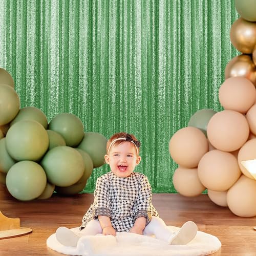 2×8FT-2PCS Grass Green Sequin Backdrop Curtains Panels, Photography Backdrop Glitter Curtains Fabric Background for Wedding Party Decor - color: Grass Green, size: 2X8FT-2PCS