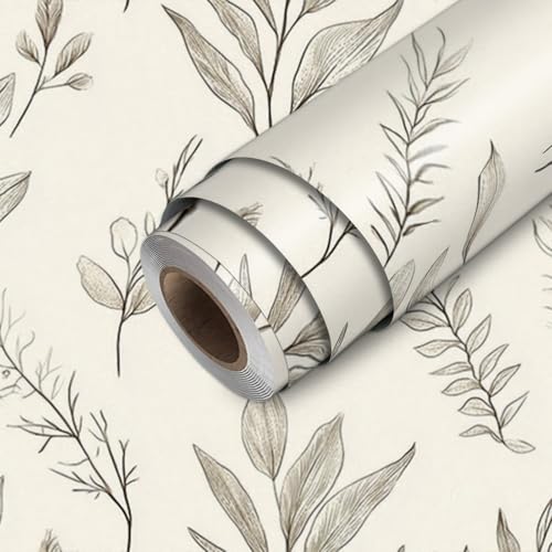 HOMETITUTE Botanical Line Art Wallpaper Peel and Stick Neutral Plant Contact Paper Marble Wall Paper Stick 118.1" x 17.7" Removable Self Adhesive Vinyl Wall Covering for Bedroom Cabinets Decor - color: Botanical Line Art