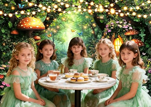 7X5ft Enchanted Forest Backdrop Fairy Tale Magic Garden Mushroom String Lights House Floral Butterfly Photography Background for Kids Boy Girls Birthday Baby Shower Photo Booth Props - color: Multi10, size: 7x5ft