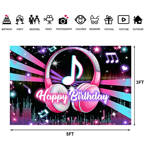 Lofaris Popular Musical Theme Birthday Party Backdrop Music Happy Birthday Background Kids Adults Large Birthday Musical DJ Short Video Party Cake Table Decorations 5x3ft - size: 5x3ft