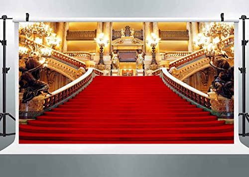 Red Carpet Backdrop, Golden Palace Gorgeous European Hall Photo Backdrop, Vinyl 18x10ft Prom Picture Photo Studio Props BJXTGU169 - color: Red, size: 18x10ft