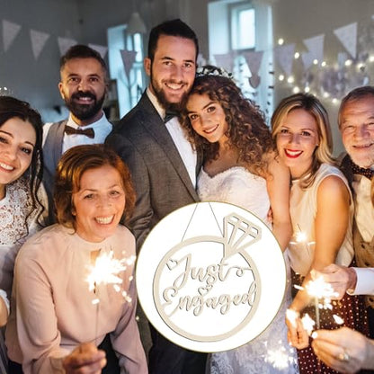 Youyole Just Engaged Wooden Sign 13.78'' x 11.22'' Diamond Ring Wood Cutout Sign Wedding Engagement Party Decorations Photo Booth Props with Hanging Rope Bridal Shower Rustic Hanging Decor - style: Just Engaged