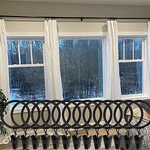 WeeksEight 100 Pack Black Curtain Rings with Clips, Curtain Hooks Hangers Clip Rings for Hanging Drapes Bows Hat, Drapery Rings 1.5 in I D, Fits up to 1.2 in Diameter Curtain Rod. - color: Black, size: 1.5" I D Set of 100