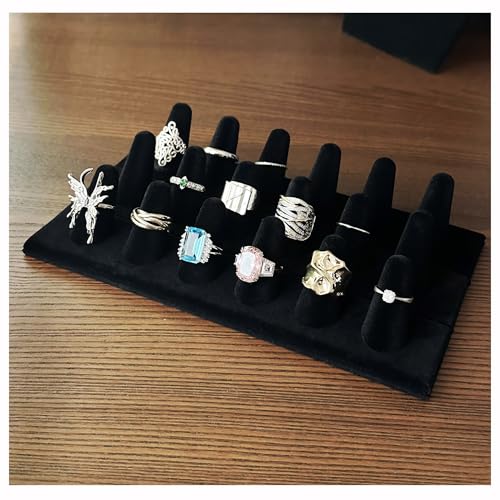 Ring Display Stand, Black Velvet Ring Holder Stand, Jewelry Display for Selling, Ring Organizer for Girls Dresser, 18 Slots