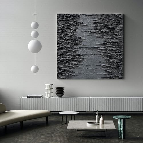 NANKAI Art Hand-Painted Thick Texture Black Canvas Art 24x24 inch Abstract Oil Home Wall Art Deco Painting - color: Nkhb294