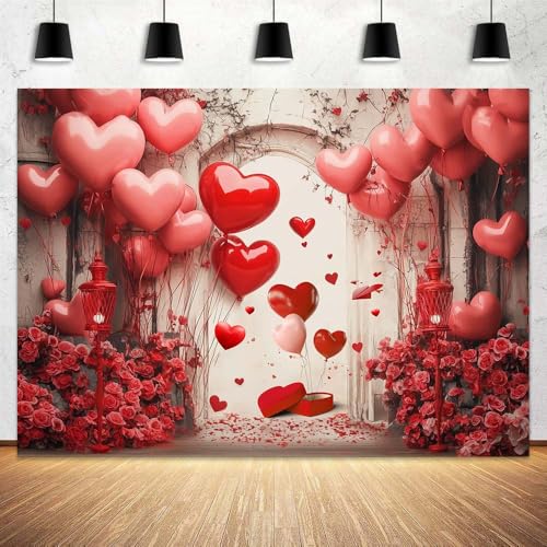 15x10ft Valentine's Day Photo Backdrop Rose Wall Wedding Bridal Shower Decoration Backdrop Brick Wall Red Rose Love Heart Party Decor Banner Romantic Lover Portrait Props - color: Red2, size: 15x10ft