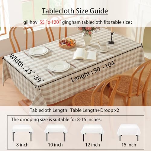 Checkered Tablecloth Rectangle Washable Buffalo Plaid Table Cloth Cotton Linen Gingham Table Cover for Picnic Kitchen Dining Room, Beige and White,55 * 120 - color: Beige, size: 55" x 120" (Rectangular)