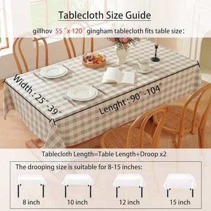 Checkered Tablecloth Rectangle Washable Buffalo Plaid Table Cloth Cotton Linen Gingham Table Cover for Picnic Kitchen Dining Room, Beige and White,55 * 120 - color: Beige, size: 55" x 120" (Rectangular)