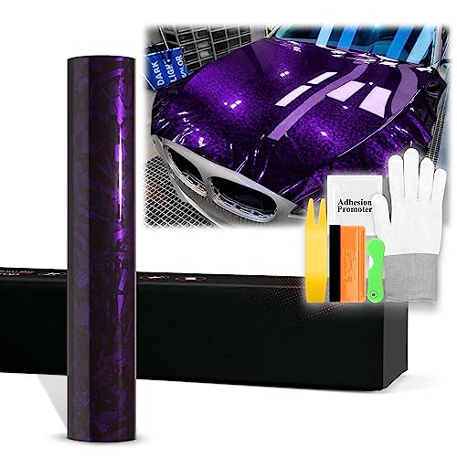 20"x60" (1.6FTx5FT) Royal Purple PET Marble Forged Carbon Fiber Textured Gloss Vinyl Wrap Auto Car Sticker Decal Film Sheet Bubble Free Air Release Technology with Tool Kit - color: Royal Purple, size: 20"x60" (1.6FTx5FT)