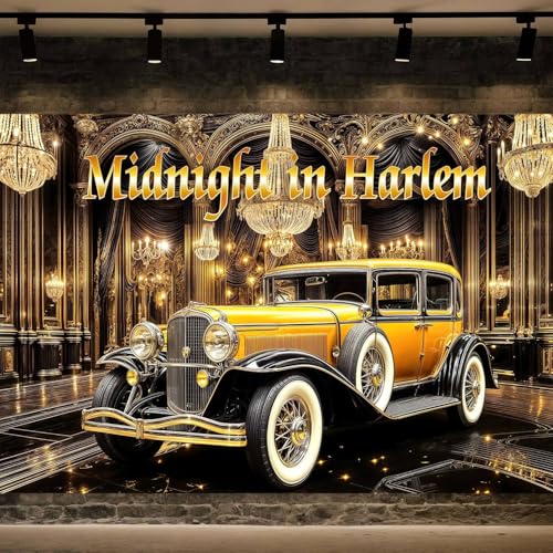 20X10ft Roaring 20s Party Backdrop 1920s Vintage Car Photography Background for Great Gatsby Black Gold Speakeasy Vintage Music Themed Party Decor Photo Studio Props Wall Decor - size: 20X10FT