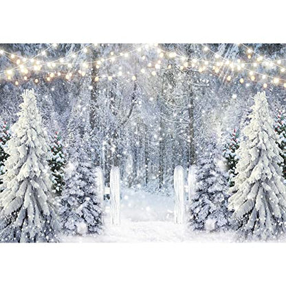 7x5ft Polyester Fabric Winter White Snowy Forest Backdrop for Photography Christmas Glitter Wonderland Nature Xmas Trees Pine Forest Holiday Party Decor Kids Family Photo Studio Prop - size: 7'x5'