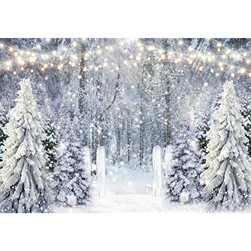 7x5ft Polyester Fabric Winter White Snowy Forest Backdrop for Photography Christmas Glitter Wonderland Nature Xmas Trees Pine Forest Holiday Party Decor Kids Family Photo Studio Prop - size: 7'x5'