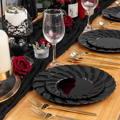 U-QE 60 Pcs Black Plastic Plates for Party – Black Plastic Disposable Heavy Duty – Include 30 10.25" Dinner & 30 7.25" Dessert Plate - Perfect for Parties, Weddings - color: Black
