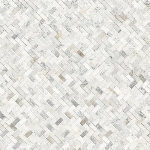 MSI Arabescato Venato White 1 in. x 2 in. Herringbone Honed Marble Mesh Mounted Mosaic Tile for Bathroom, Kitchen Backsplash, Accent Wall Tile, and Shower Wall Tile - color: Arabescato White, size: CASE