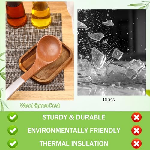 Honeydak 4 Pcs Acacia Wood Spoon Rest for Stove Top Handmade Smooth Wooden Kitchen Spoon Holder for Ladles Tong Cooking Accessories Housewarming Gifts, 5.9" x 4.5" - style: Rectangular