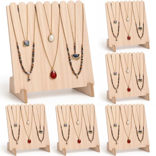 Tondiamo 6 Pcs Wooden Necklace Jewelry Display Stand 9.38 x 9.38 Portable Jewelry Display Holder Necklace Displays for Vendor Wood Plank Freestanding Storage Holder Bulk for Vendor Selling Craft Show