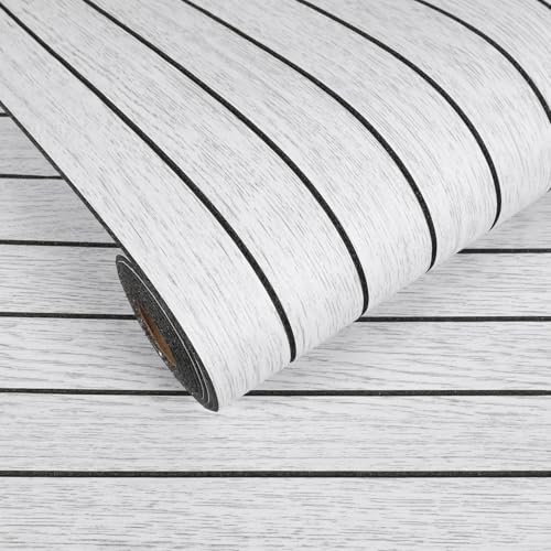 VEELIKE Whitewashed Oak Wood Wall Panel Peel and Stick Foam Slat Panels for Bedroom Living Room 17''x118'' Removable Self Adhesive 3D Slat Wood Wallpaper for Interior Wall Decor TV Backdrop Ceiling - color: Whitewashed, size: 17" x 118"