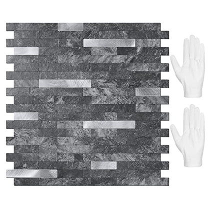 STICKGOO Peel and Stick Backsplash,PVC Wall Tiles Stick on Backsplash for Kitchen(10 Sheets, Black Slate with Metal Silver),(12 inch x 11.7 inch) - color: Black Slate with Metal Silver
